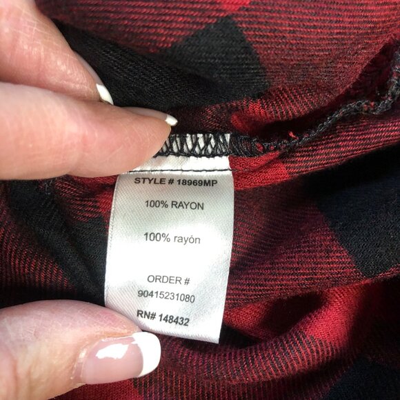 Becool Red Black Buffalo Plaid Button Up Long Shirt Womens Size 3XL Flannel NEW - Picture 6 of 9